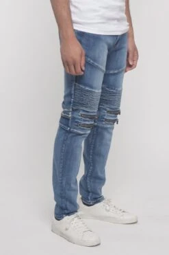 Scrunched Zipper Moto Biker Denim Jeans -Victorious DL1287 IND 4