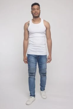 Scrunched Zipper Moto Biker Denim Jeans -Victorious DL1287 IND 5