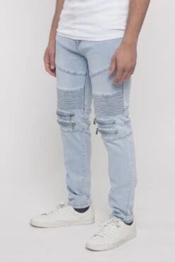Scrunched Zipper Moto Biker Denim Jeans -Victorious DL1287 LTI 2