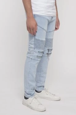 Scrunched Zipper Moto Biker Denim Jeans -Victorious DL1287 LTI 4