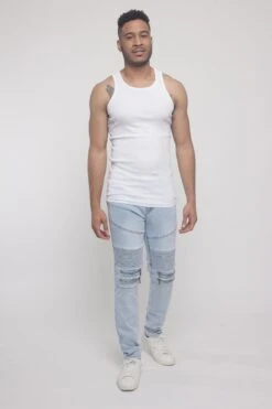 Scrunched Zipper Moto Biker Denim Jeans -Victorious DL1287 LTI 5