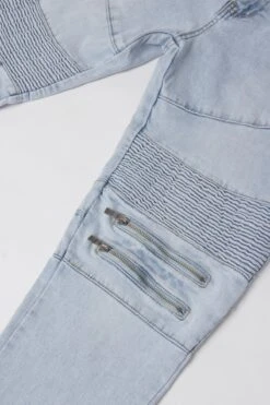 Scrunched Zipper Moto Biker Denim Jeans -Victorious DL1287 LTI 6