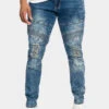 Distressed Stitch Stacked Moto Biker Jeans