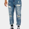 Distressed Paint Splatter Cropped Denim Jeans