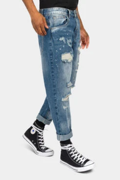 Distressed Paint Splatter Cropped Denim Jeans -Victorious DL1355 IND 4