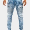 Faded Stacked Biker Denim Jeans