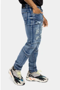 Distressed Moto Biker Denim Jeans -Victorious DL1360 IND 4