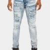 Distressed Ripped And Patched Jeans