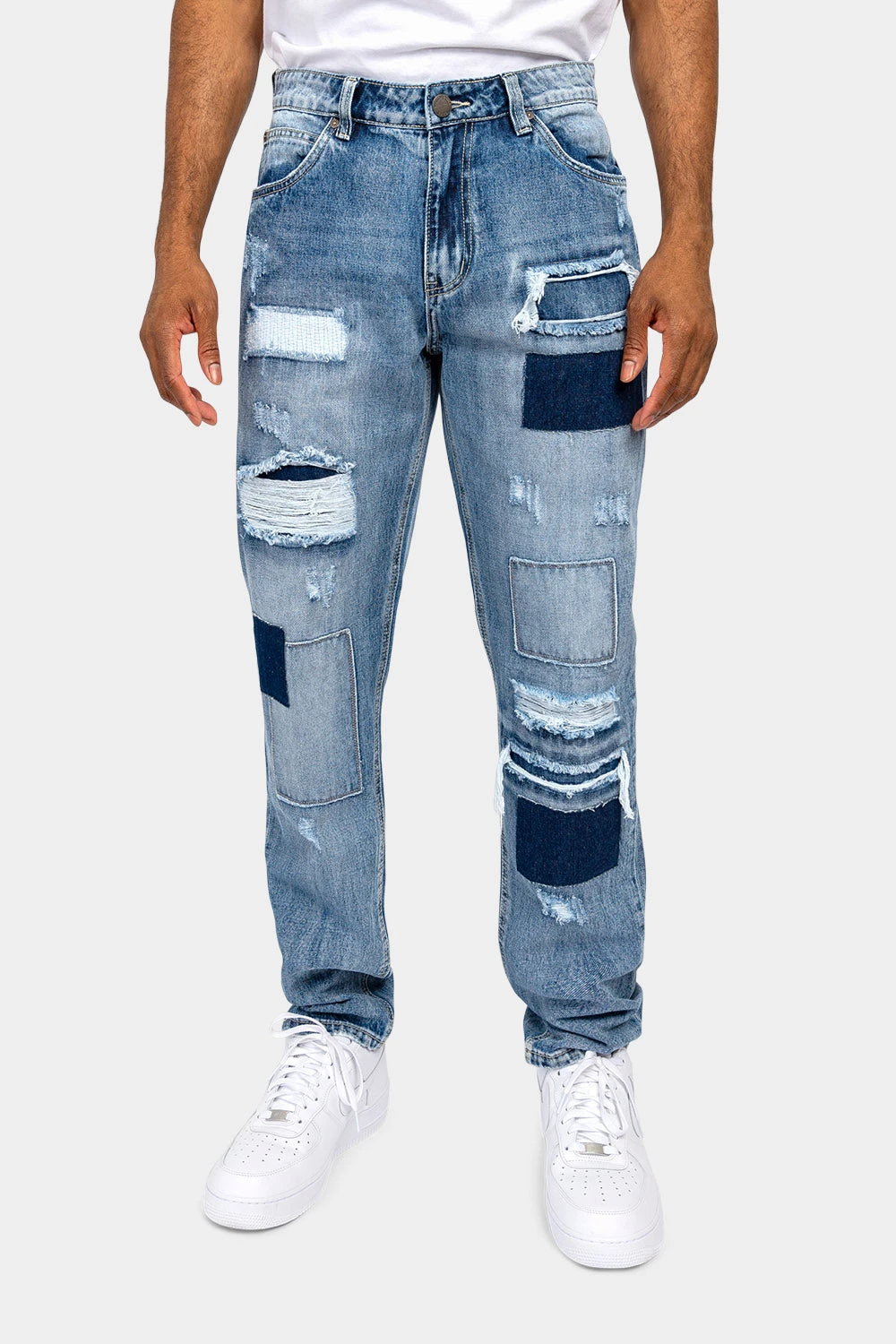 Distressed Cut And Repair Patchwork Denim Jeans 1 Distressed Cut And Repair Patchwork Denim Jeans