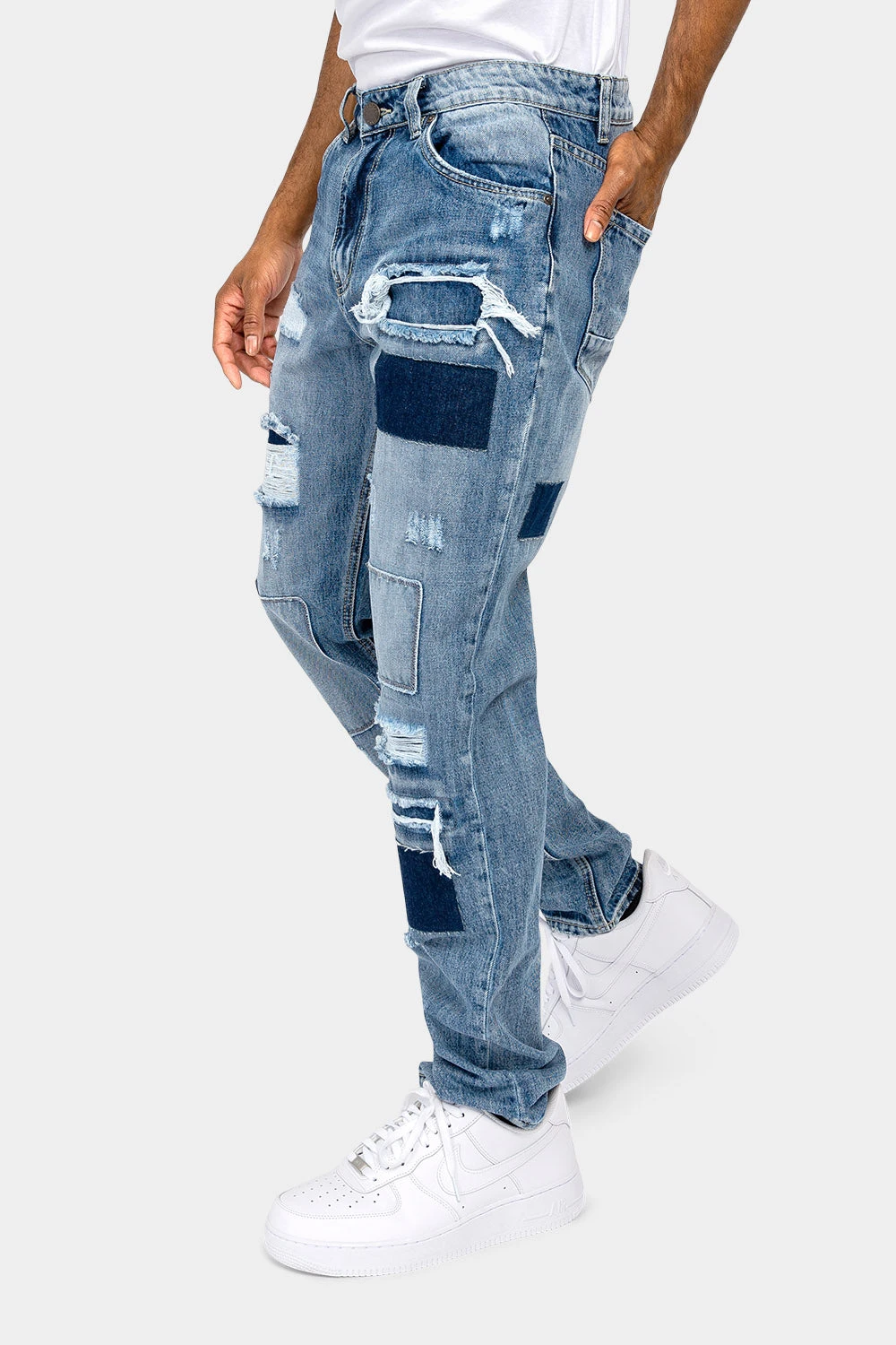 Distressed Cut And Repair Patchwork Denim Jeans 2 Distressed Cut And Repair Patchwork Denim Jeans - Image 2