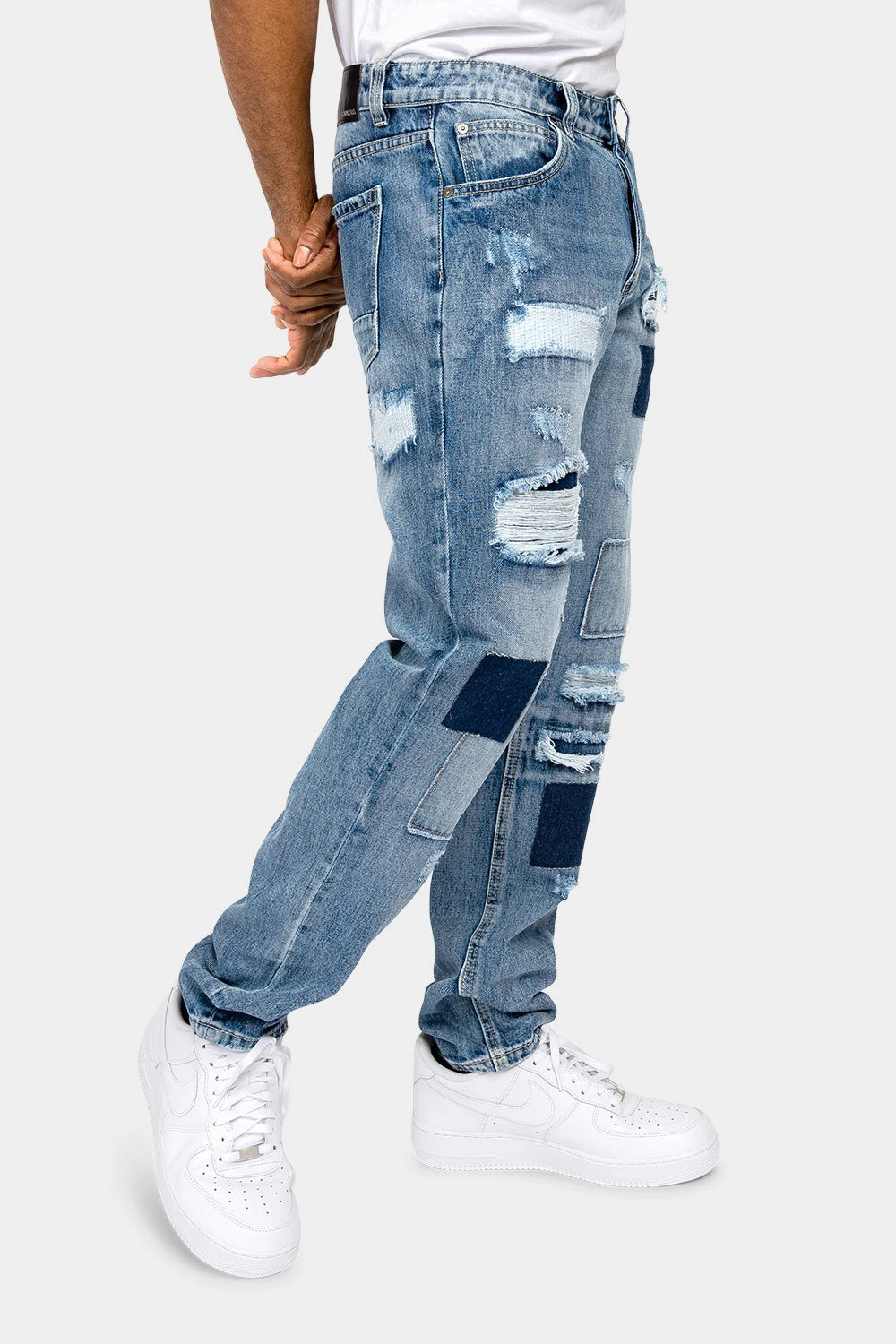 Distressed Cut And Repair Patchwork Denim Jeans 4 Distressed Cut And Repair Patchwork Denim Jeans - Image 4