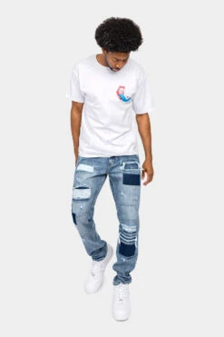 Distressed Cut And Repair Patchwork Denim Jeans 9 Distressed Cut And Repair Patchwork Denim Jeans -Victorious DL1379 IND 5