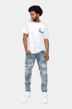 Distressed Ripped Moto Biker Denim Jeans -Victorious DL1380 IND 5