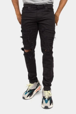 Distressed Solid Color Slim Fit Jeans -Victorious DL1403 BLK 1
