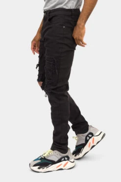 Distressed Solid Color Slim Fit Jeans -Victorious DL1403 BLK 2