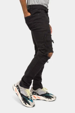 Distressed Solid Color Slim Fit Jeans -Victorious DL1403 BLK 4