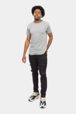 Distressed Solid Color Slim Fit Jeans -Victorious DL1403 BLK 5