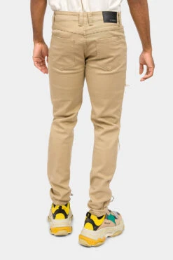 Distressed Solid Color Slim Fit Jeans -Victorious DL1403 KHK 3