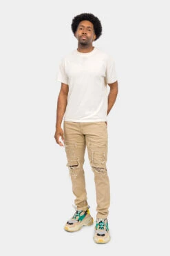 Distressed Solid Color Slim Fit Jeans -Victorious DL1403 KHK 5