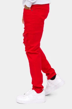Distressed Solid Color Slim Fit Jeans -Victorious DL1403 RED 2