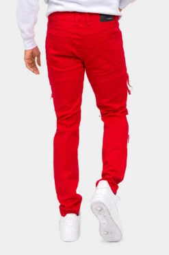 Distressed Solid Color Slim Fit Jeans -Victorious DL1403 RED 3