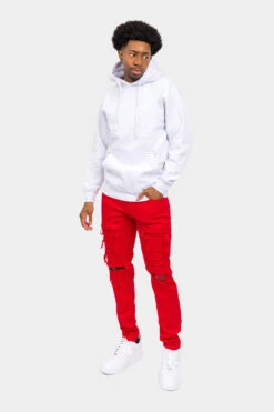 Distressed Solid Color Slim Fit Jeans -Victorious DL1403 RED 5