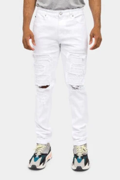 Distressed Solid Color Slim Fit Jeans -Victorious DL1403 WHT 1