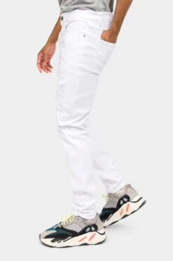 Distressed Solid Color Slim Fit Jeans -Victorious DL1403 WHT 2