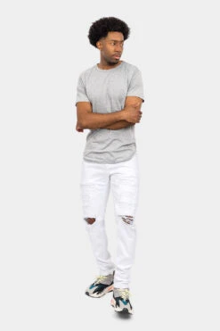 Distressed Solid Color Slim Fit Jeans -Victorious DL1403 WHT 5