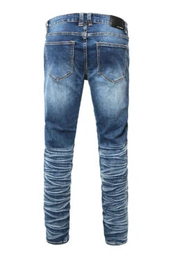 Distressed Stacked Washed Biker Denim Jeans -Victorious DL1412 DKI 3