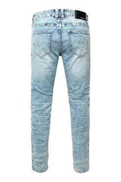 Distressed Stacked Washed Biker Denim Jeans -Victorious DL1412 LTI 3