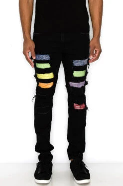Multi Color Diamond Denim Jeans 12 Multi Color Diamond Denim Jeans -Victorious DL1416 BLK 1