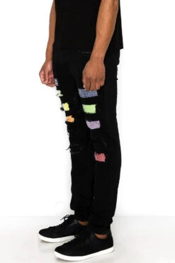 Multi Color Diamond Denim Jeans 13 Multi Color Diamond Denim Jeans -Victorious DL1416 BLK 2