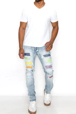 Multi Color Diamond Denim Jeans 11 Multi Color Diamond Denim Jeans -Victorious DL1416 LTI 4