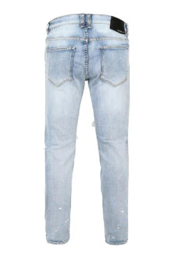 Men's Paint Splatter Knee Blowout Distressed Denim Jeans -Victorious DL1417 LTI 3