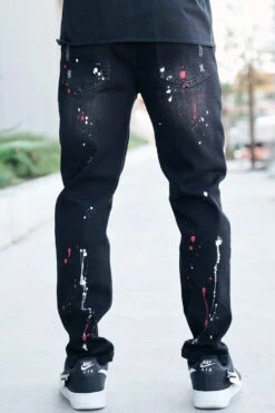 Stacked Paint Splatter Biker Jeans -Victorious DL1418 BLK 02