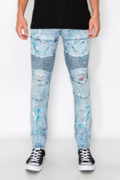 Stacked Paint Splatter Biker Jeans -Victorious DL1418 IND 1