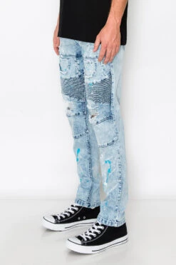 Stacked Paint Splatter Biker Jeans -Victorious DL1418 IND 2