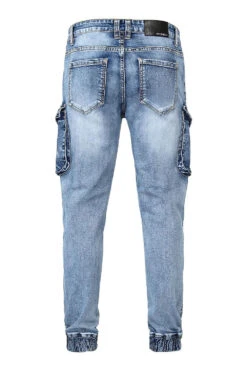 Distressed Washed Cargo Denim Joggers -Victorious DL1420 IND 3