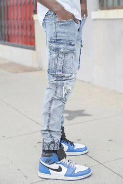 Distressed Washed Cargo Denim Joggers -Victorious DL1420 IND 5