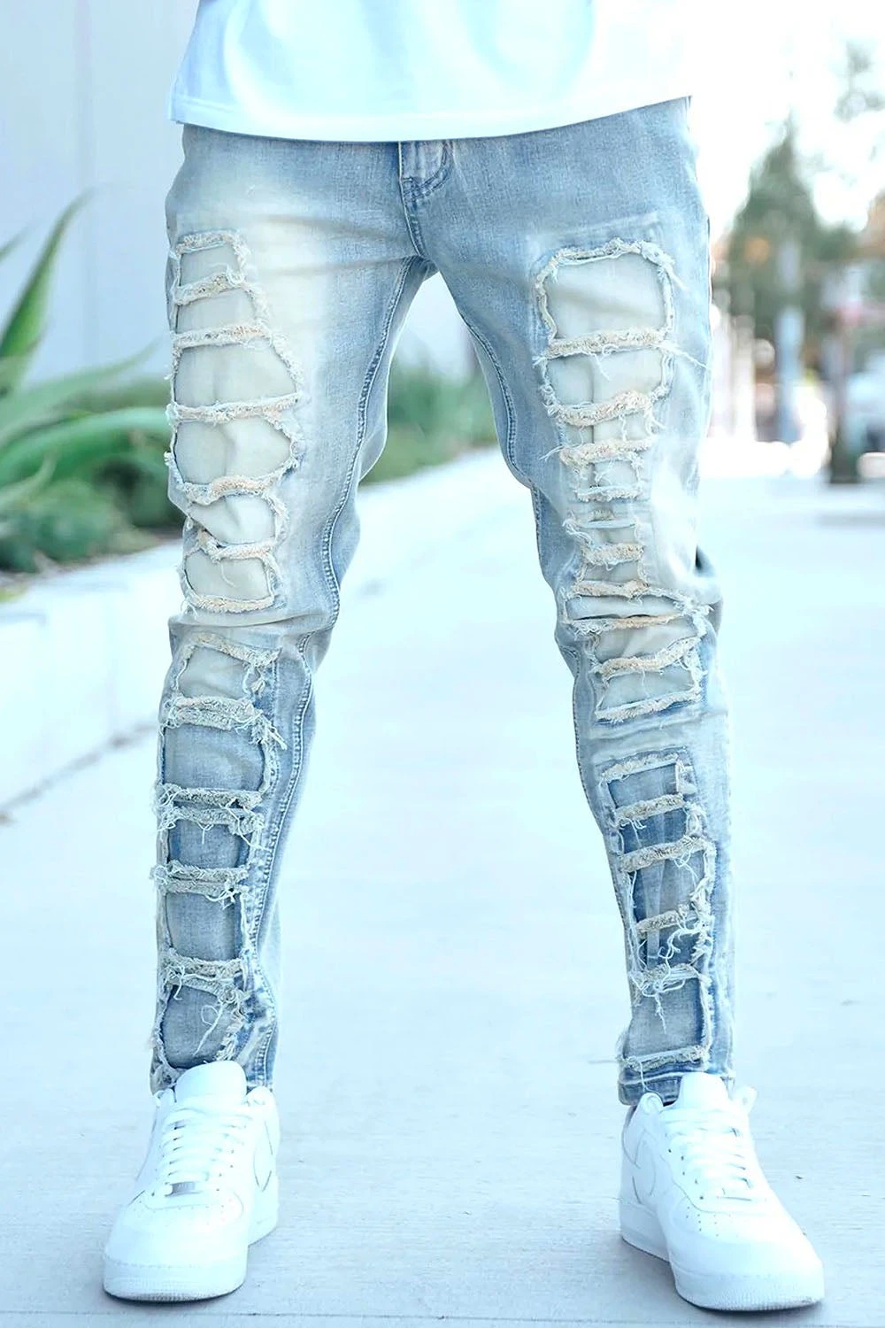 Distressed Inner Patched Denim Jeans 1 Distressed Inner Patched Denim Jeans