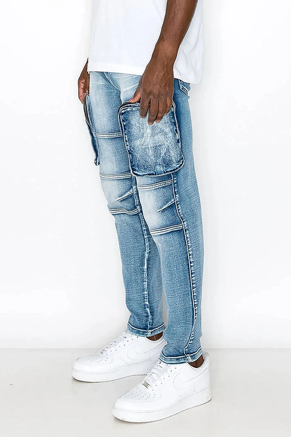 Washed Zippered Cargo Denim Jeans 2 Washed Zippered Cargo Denim Jeans - Image 2