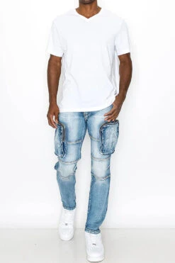 Washed Zippered Cargo Denim Jeans 10 Washed Zippered Cargo Denim Jeans -Victorious DL1447 IND 4