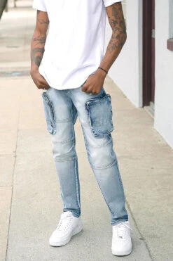 Washed Zippered Cargo Denim Jeans 11 Washed Zippered Cargo Denim Jeans -Victorious DL1447 IND 5