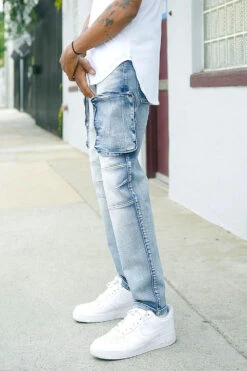 Washed Zippered Cargo Denim Jeans 12 Washed Zippered Cargo Denim Jeans -Victorious DL1447 IND 6