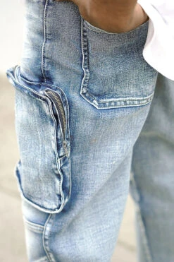 Washed Zippered Cargo Denim Jeans 13 Washed Zippered Cargo Denim Jeans -Victorious DL1447 IND 7