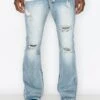 Men's Essential Distressed Light Washed Flared Denim Jeans