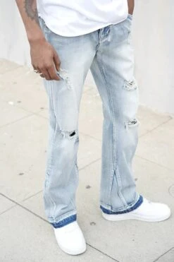 Men's Essential Distressed Light Washed Flared Denim Jeans -Victorious DL1450 IND 6