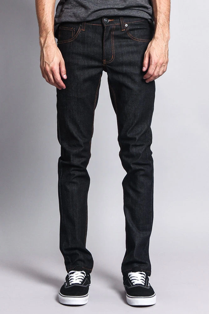 Men's Skinny Fit Raw Denim Jeans (Black/Timber) 1 Men's Skinny Fit Raw Denim Jeans (Black/Timber)