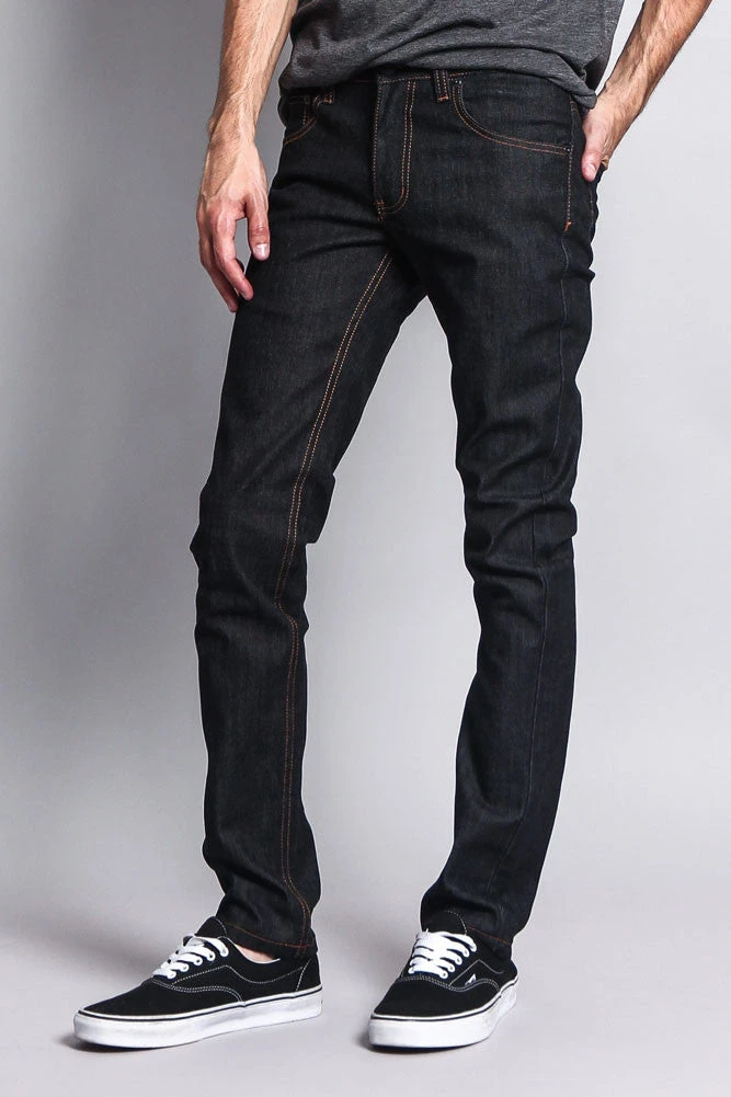 Men's Skinny Fit Raw Denim Jeans (Black/Timber) 2 Men's Skinny Fit Raw Denim Jeans (Black/Timber) - Image 2
